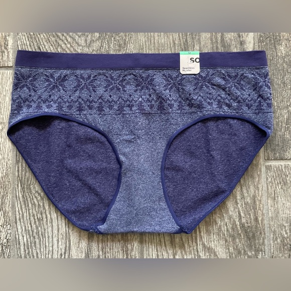 New SO Intimates Seamless Hipster Panties M Blue Snowflake Design - Picture 1 of 2